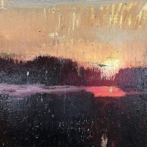 II Study Sunset over Tungabhadra. Óleo y mixta sobre tabla 20x20cm. 2017, HAMPI, Daniel Franca.