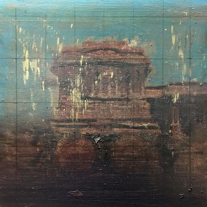 Stone chariot at Vittala temple. Óleo y mixta sobre tabla 37x37cm. 2017, HAMPI, Daniel Franca.